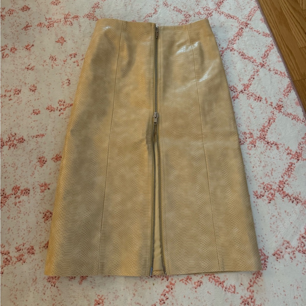H&M Tan Faux Leather Midi Skirt